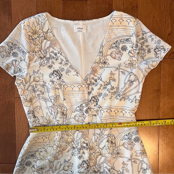 Aritzia Wilfred Nazaire Antique Pattern Mini Dress Yellow White Black Size US 6 - Picture 15 of 17